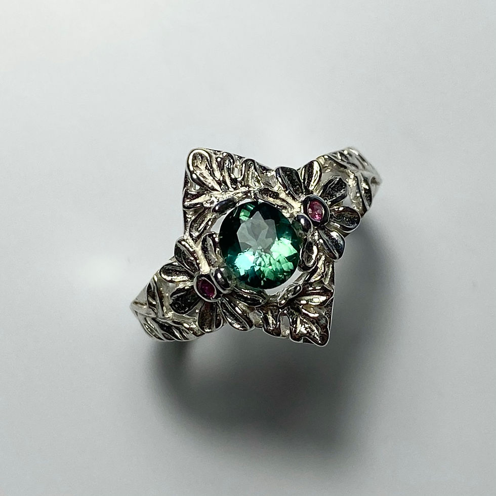 縮圖：Natural Indicolite tourmaline 925 Silver / Gold/ east west ring