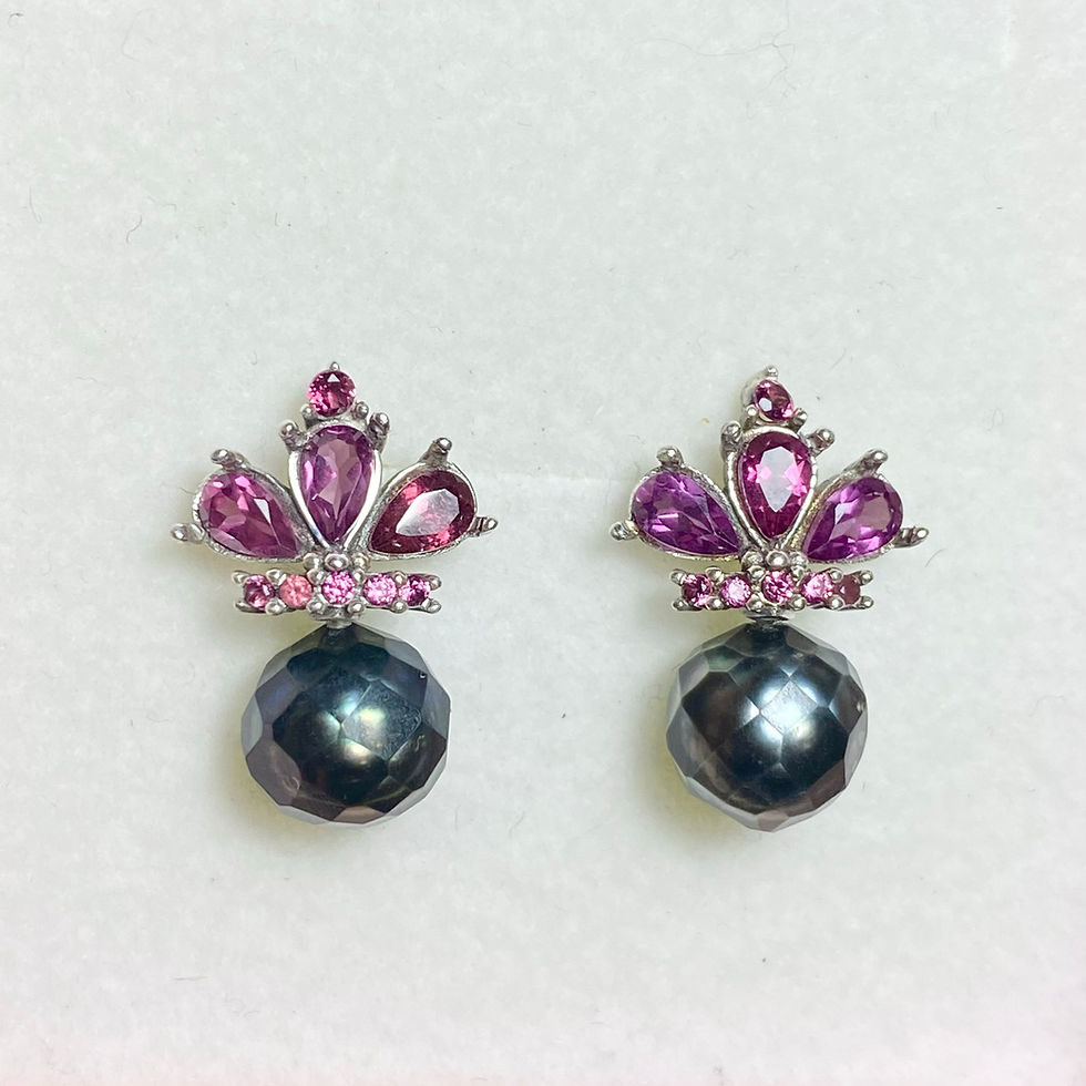 Miniatura: Certified Cultured Faceted Tahitian Black Pearl 925 Silver /Gold  stud earrings