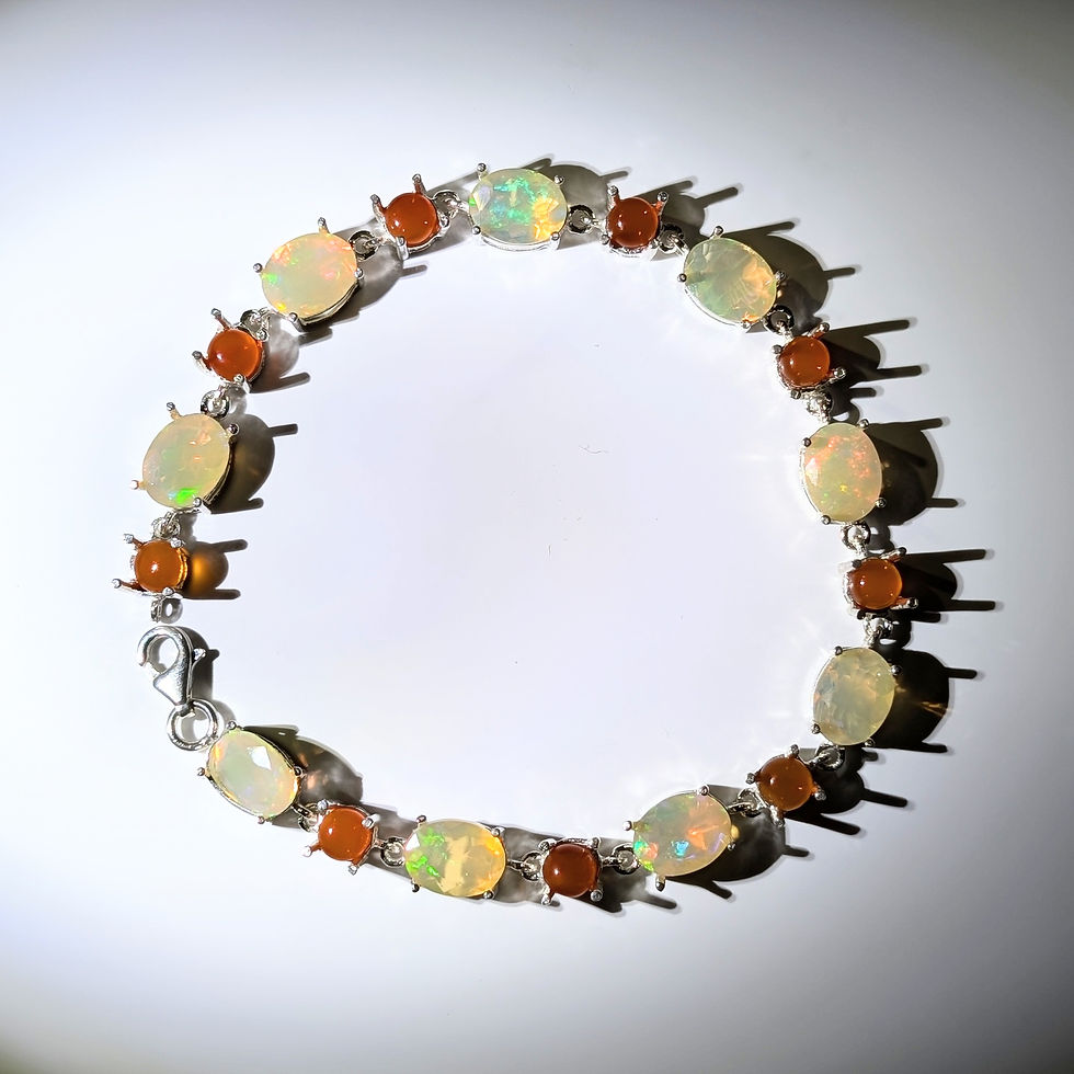 Thumbnail: 6.61cts Natural welo opal and carnelian Silver/ Gold adjustable bracelet