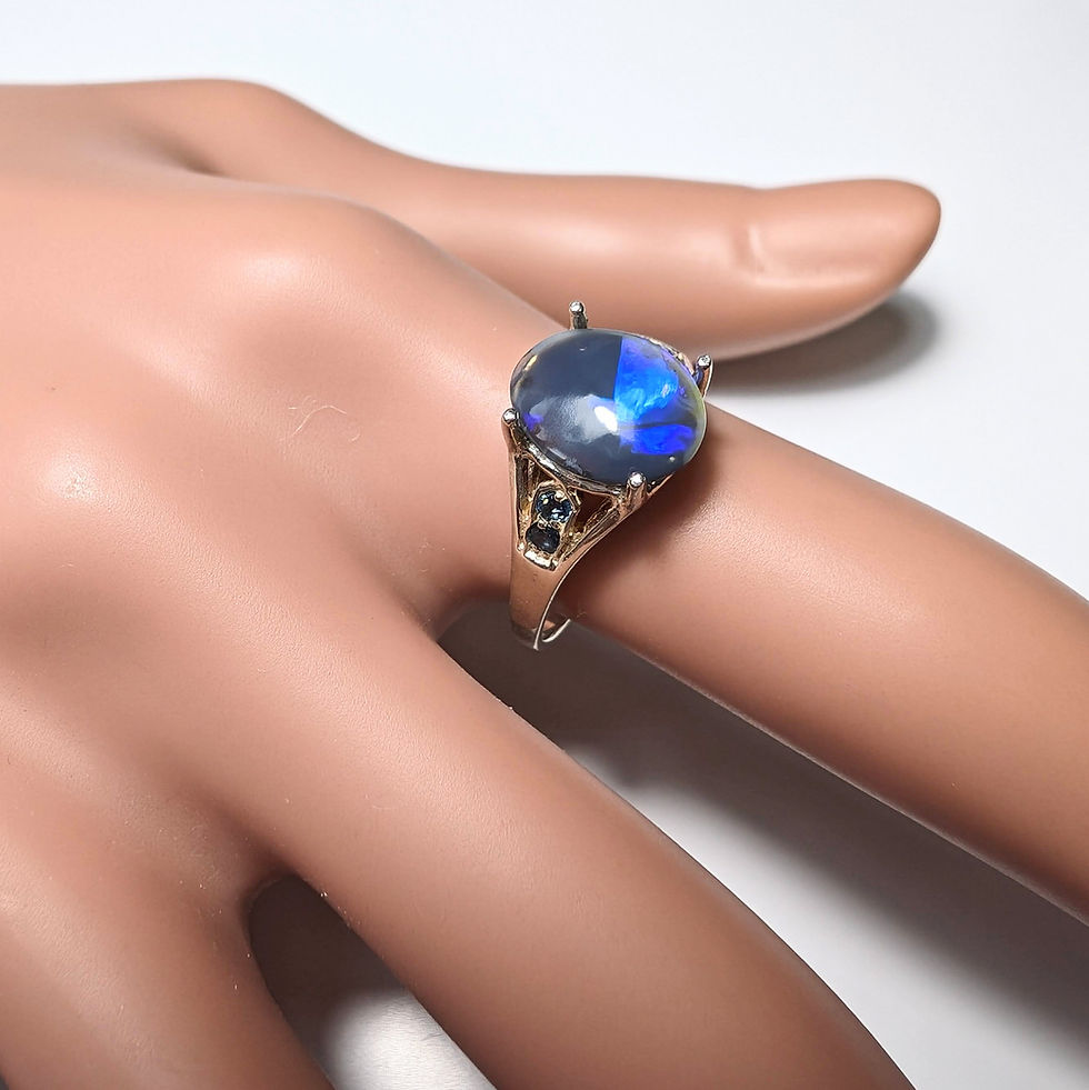 縮圖：1.1cts Natural Australian Black Opal Silver / Gold / Platinum ring