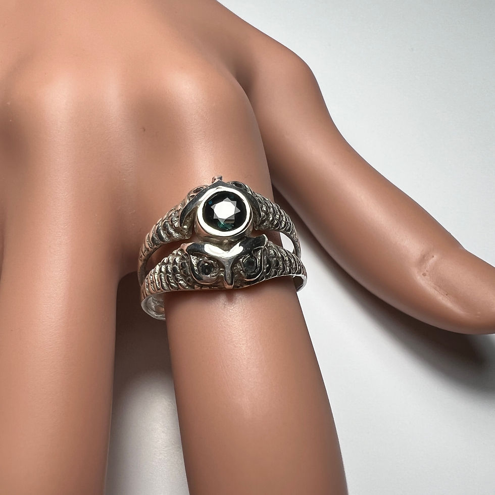 Miniature : 0.4ct Natural Blue parti Sapphire 925 Silver/ Gold unisex owl ring