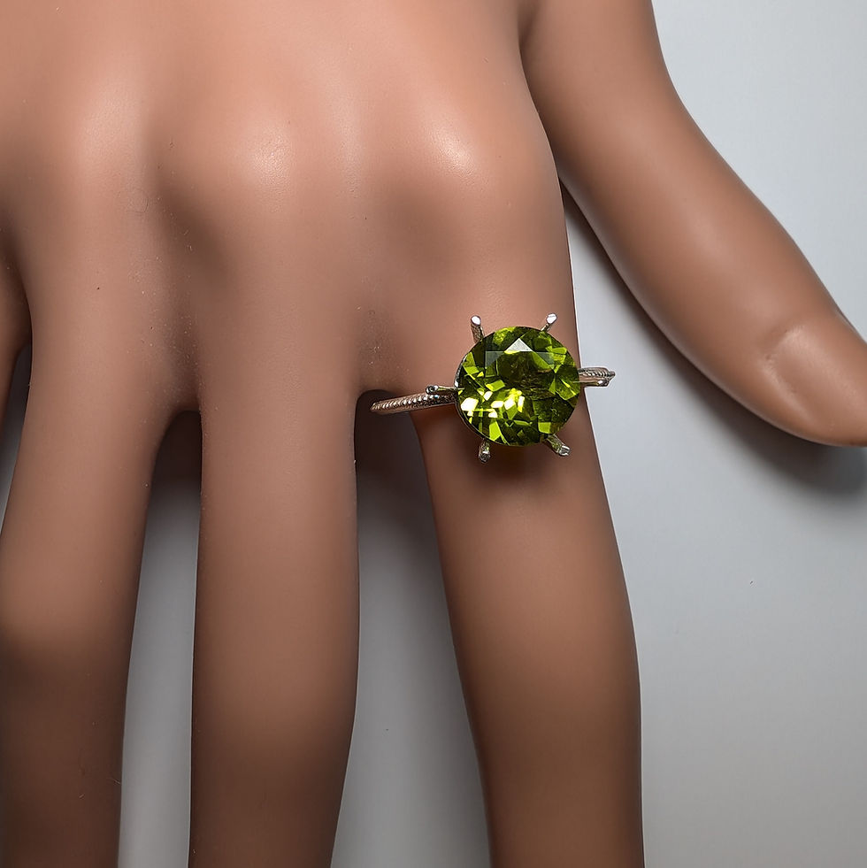 Thumbnail: 2.8ct Natural Peridot Chrysolite 925 Silver / Gold/ Platinum solitair crown ring