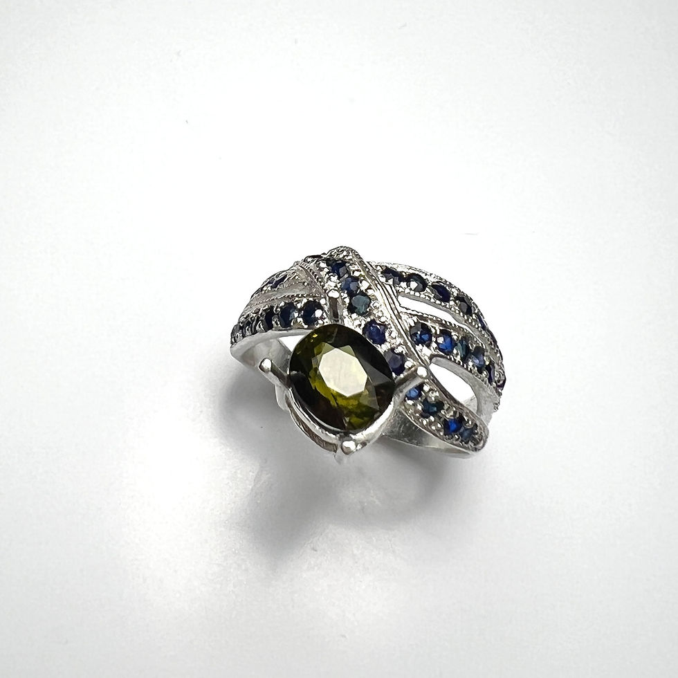 Miniatura: 1.95ct Natural dark green Tourmaline 925 Silver / Gold ring