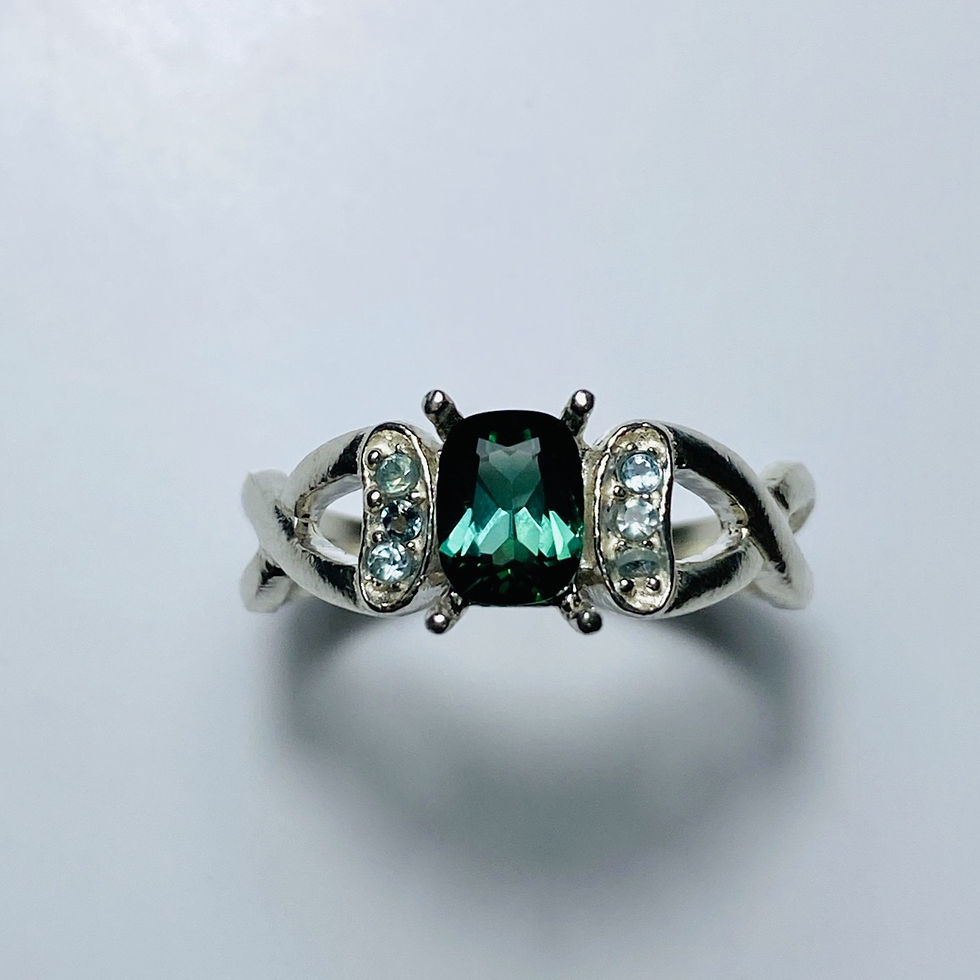 Natural Indicolite tourmaline 925 Silver / Gold/ east west ring
