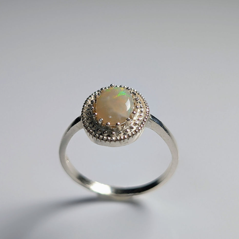 Thumbnail: 0.75ct Natural Australian Lightning ridge white opal 925 Silver / Gold ring