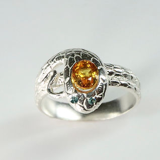 0.4ct Natural Orange Sapphire 925 Silver/ Gold unisex snake ring
