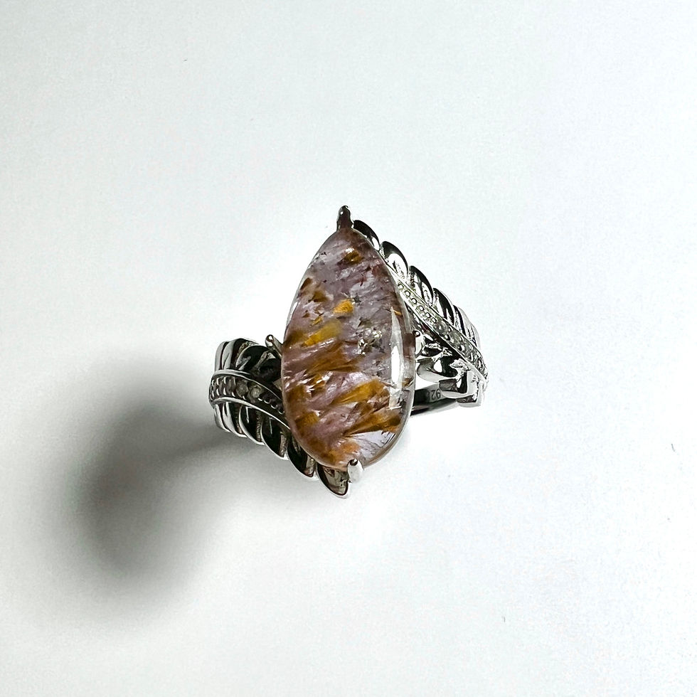 Miniatura: 3.85ct Natural Super Seven Quartz Cacoxenite 925 Silver / Gold/ Platinum ring