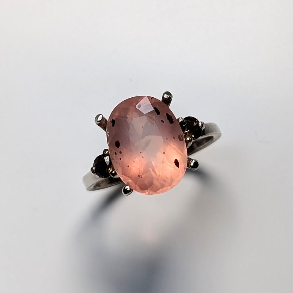 Miniatura: Rare 4.87ct Natural Rose Quartz bismuthinite 925 Silver / Gold/ Platinum ring