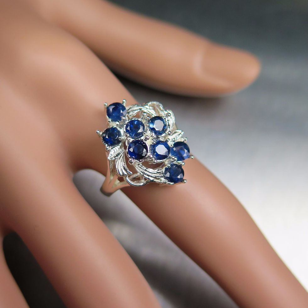 縮圖：Natural royal blue Sapphire 925 Silver 9ct 14k 18k 375 585 750 Gold 950 Platinum cocktail ring