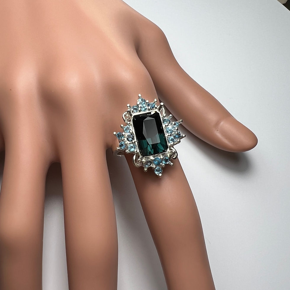 Thumbnail: 4.45ct Natural Indicolite bi-colour tourmaline 925 Silver / Gold ring