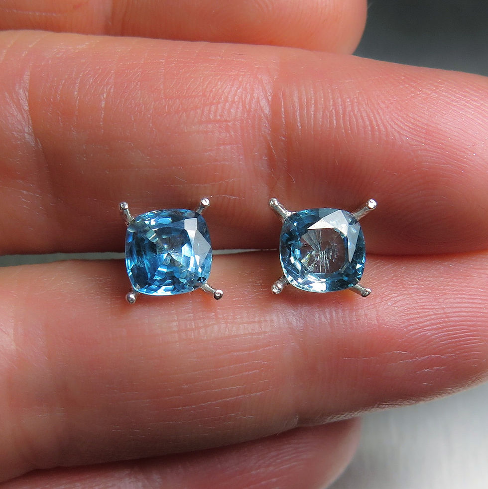 Miniatura: 3.9cts Natural Paraiba blue Zircon Silver /Gold stud earrings