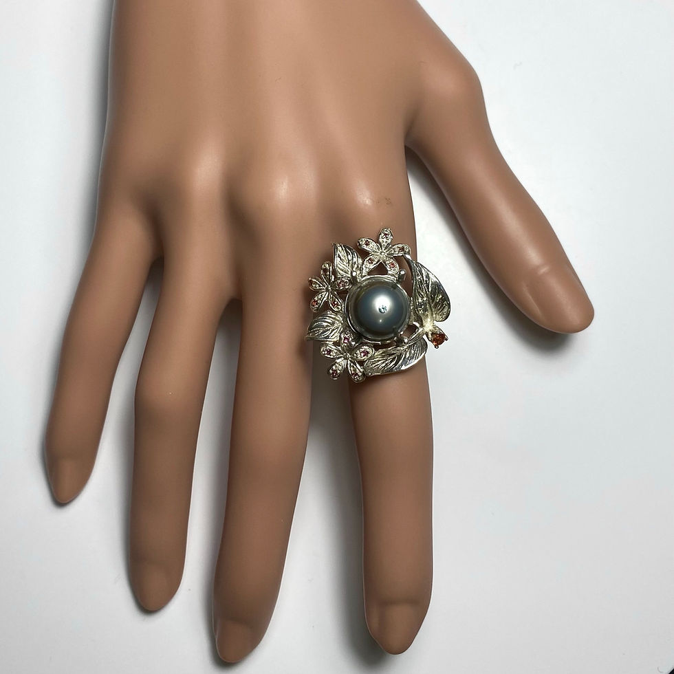 Miniatura: Certified Cultured Tahitian Pearl silver grey 925 Silver / Gold ring