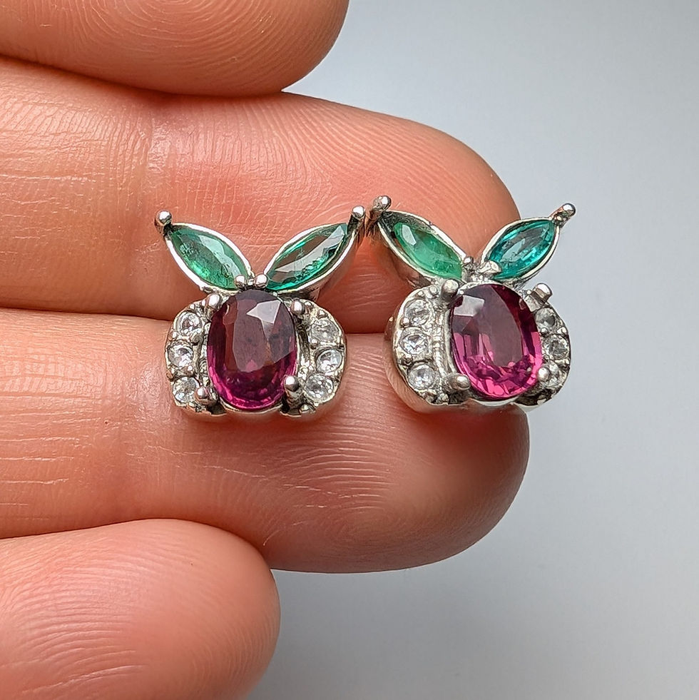 Miniatura: Natural Rhodolite Garnet 925 Silver/ Gold /Platinum apple earrings