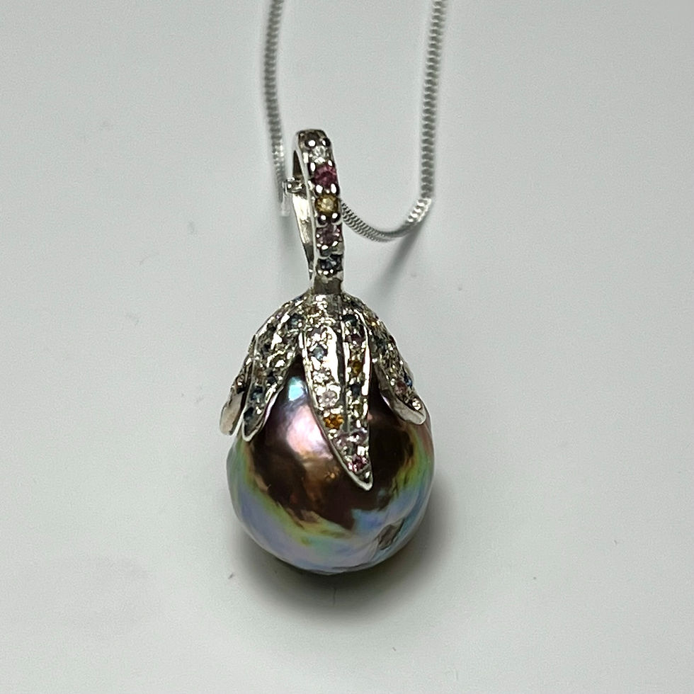 縮圖：Certified Cultured Metallic luster Edison freshwater pearl Silver / Gold pendant