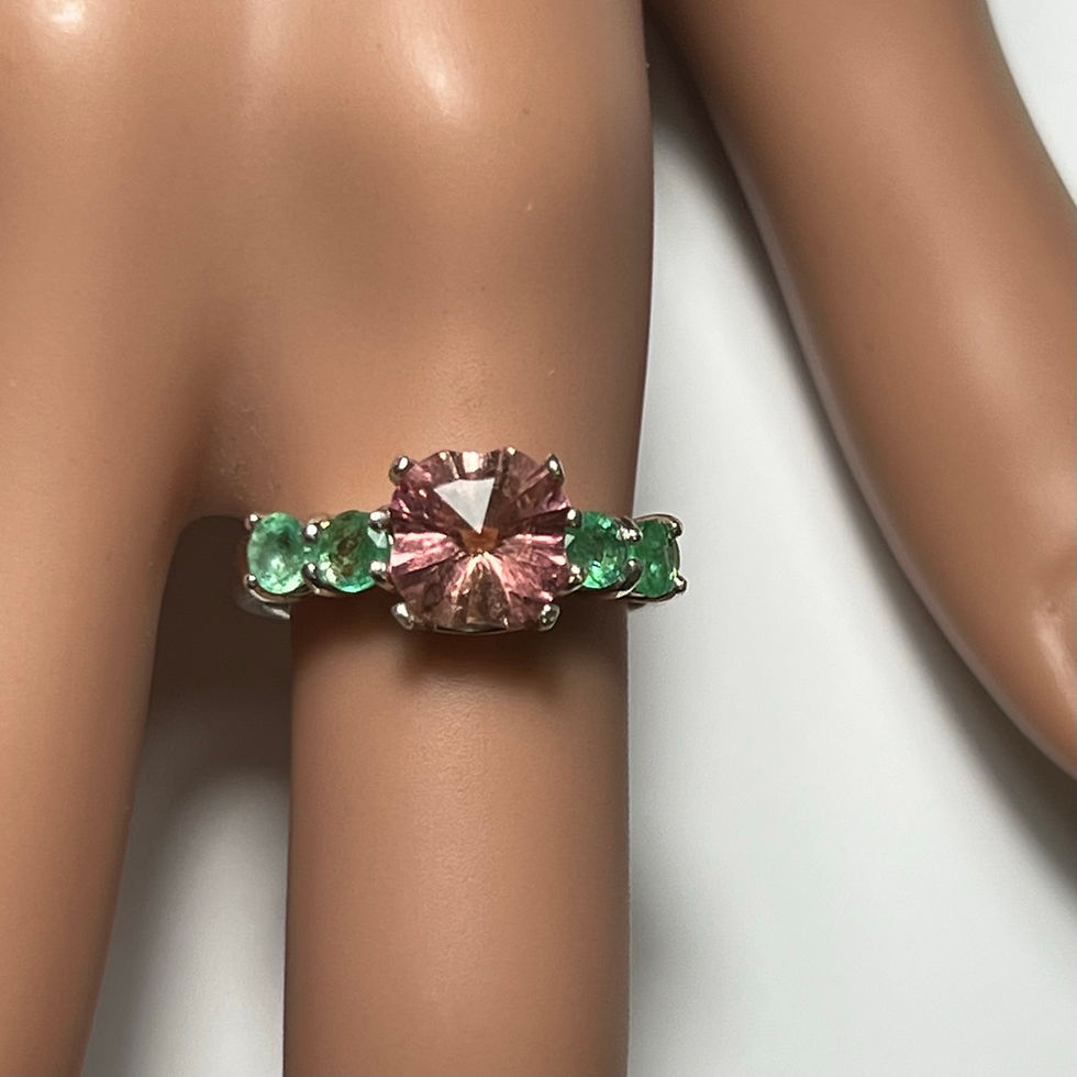 サムネイル： 1.5ct Natural pink Tourmaline and emerald  925 Silver / Gold ring