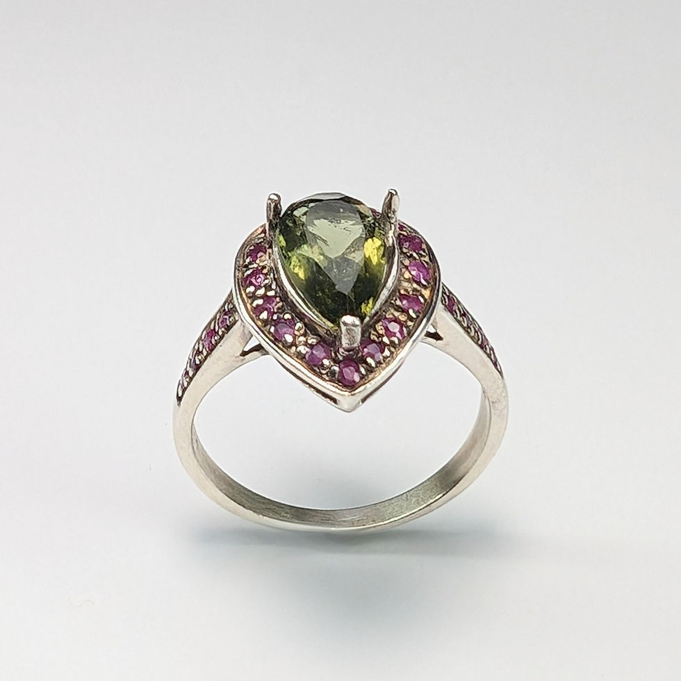 Миниатюра: 1ct Natural Moldavite, forest green 925 Silver / Gold/ Platinum ring
