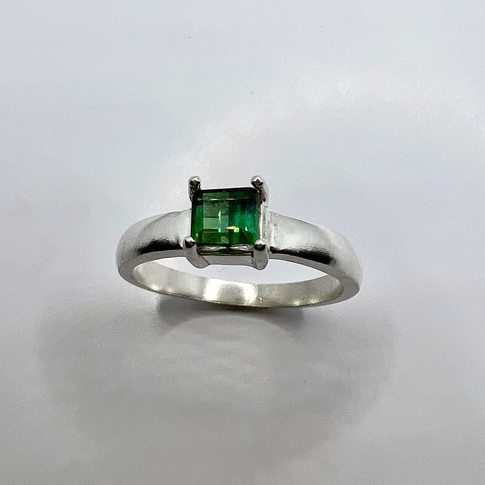 縮圖：0.75ct Natural Peacock green tourmaline 925 Silver / Gold solitaire ring