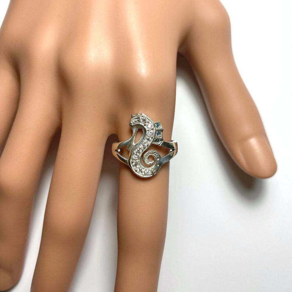 サムネイル： Natural Diamond 925 Silver / Gold seahorse unisex ring