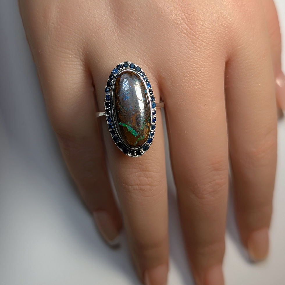 Miniatura: 7.52ct Natural Australian Boulder Opal 925 Silver / Gold/ Platinum ring