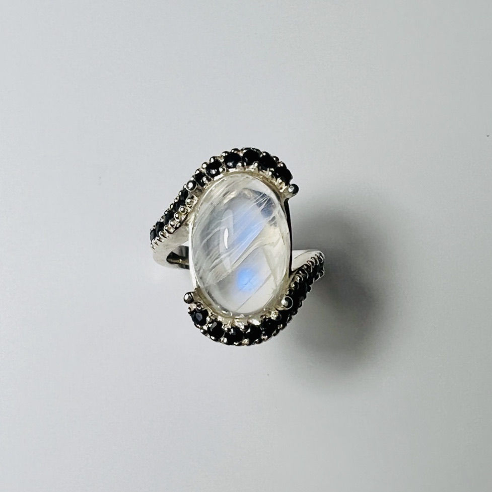 縮圖：8.35cts Natural rainbow moonstone cabochon 925 Silver / Gold/ Platinum ring