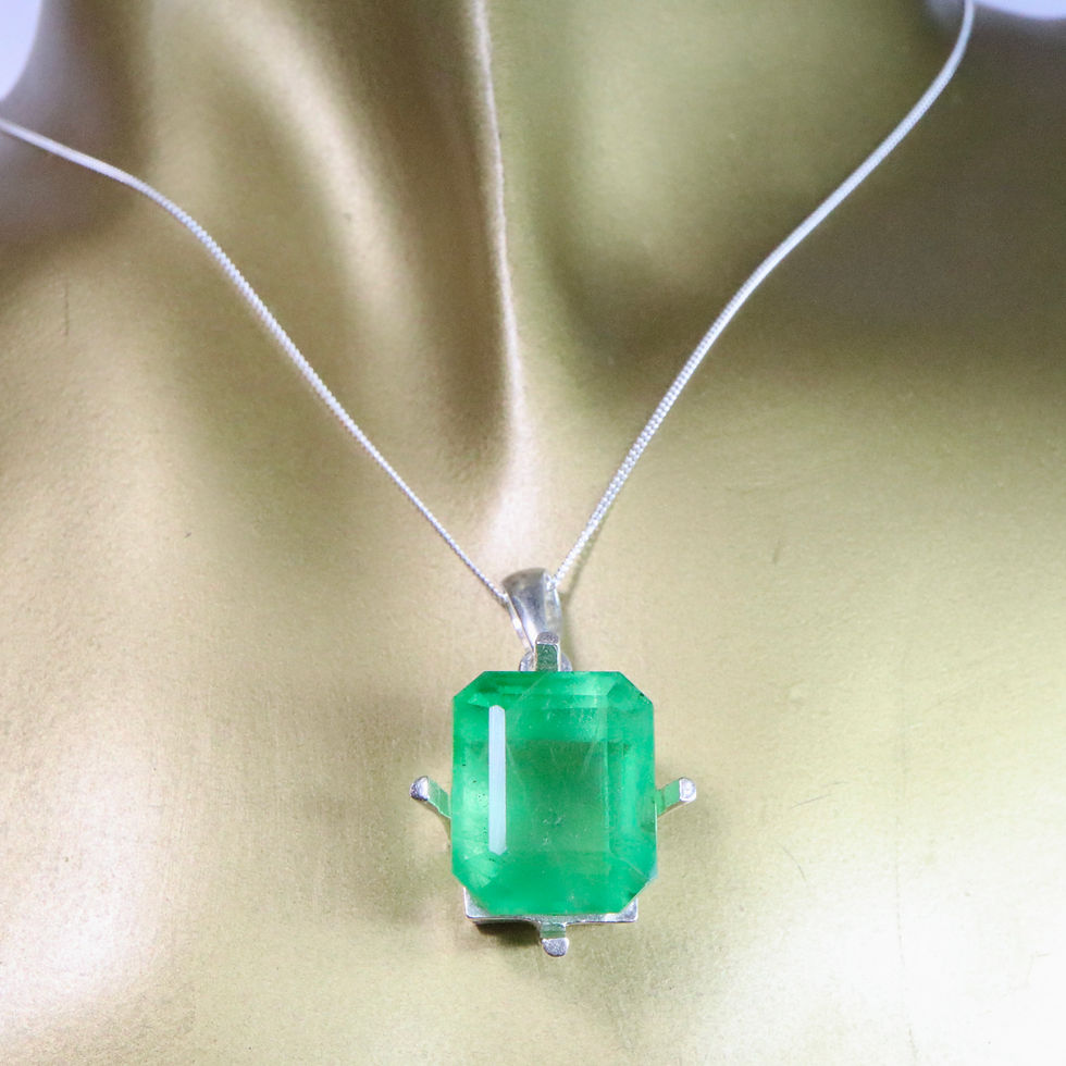 Thumbnail: 25.6ct Natural vivid green fluorite Silver/ Platinum/ Gold ring