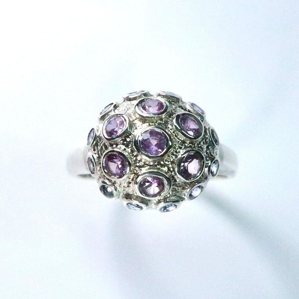 縮圖：Natural Pink Sapphire 925 Silver/ Gold/ Platinum sea urchins virus molecule ring