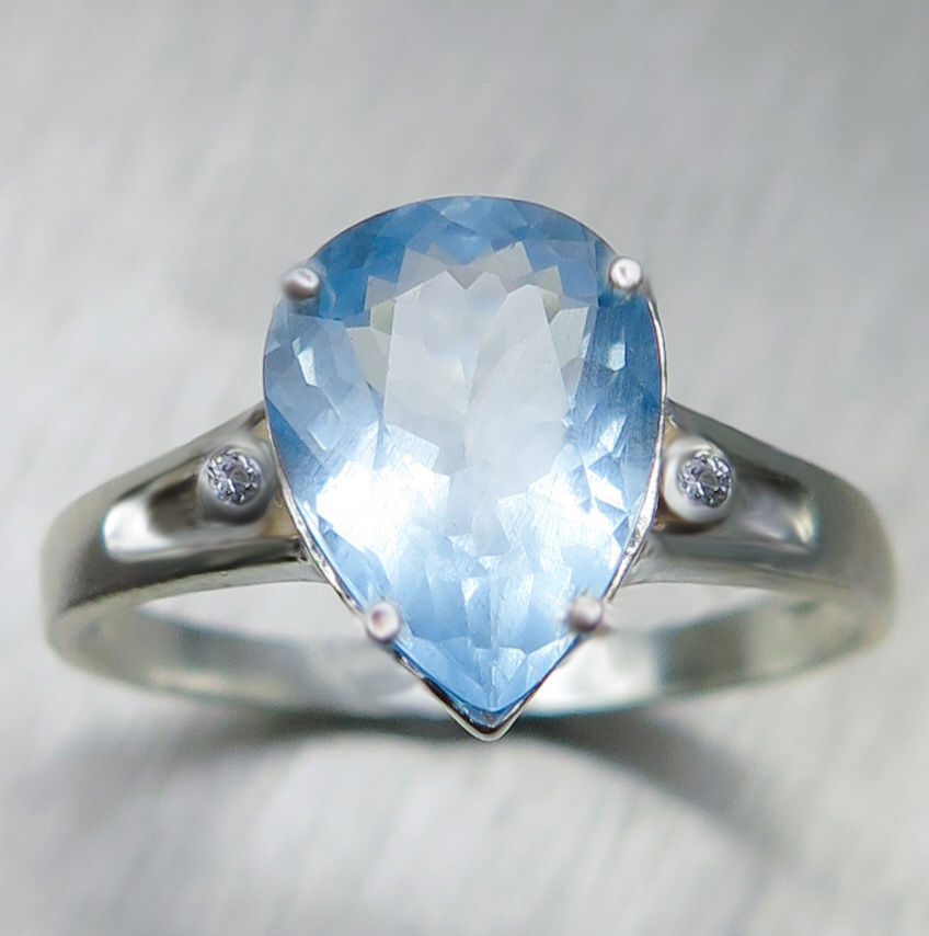 Миниатюра: 2.1ct Natural Aquamarine, Santa Maria blue Silver/ Gold /Platinum ring