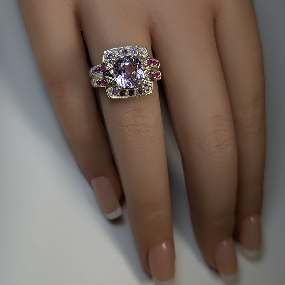 Miniatura: 3.57cts Natural vivid pink Kunzite 925 Silver / Gold/ Platinum ring