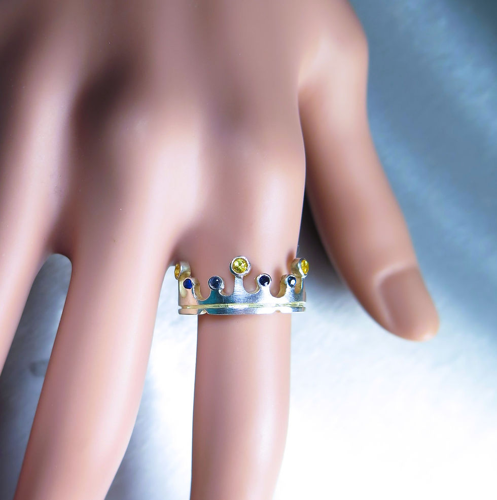 Miniatura: Natural Sapphire 925 Silver / Gold/ Platinum crown wedding unisex band ring