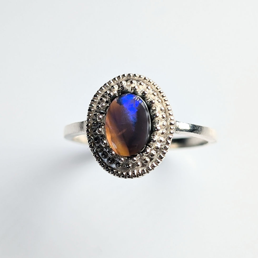 Miniature : Natural Australian Black Opal Silver / Gold / Platinum ring