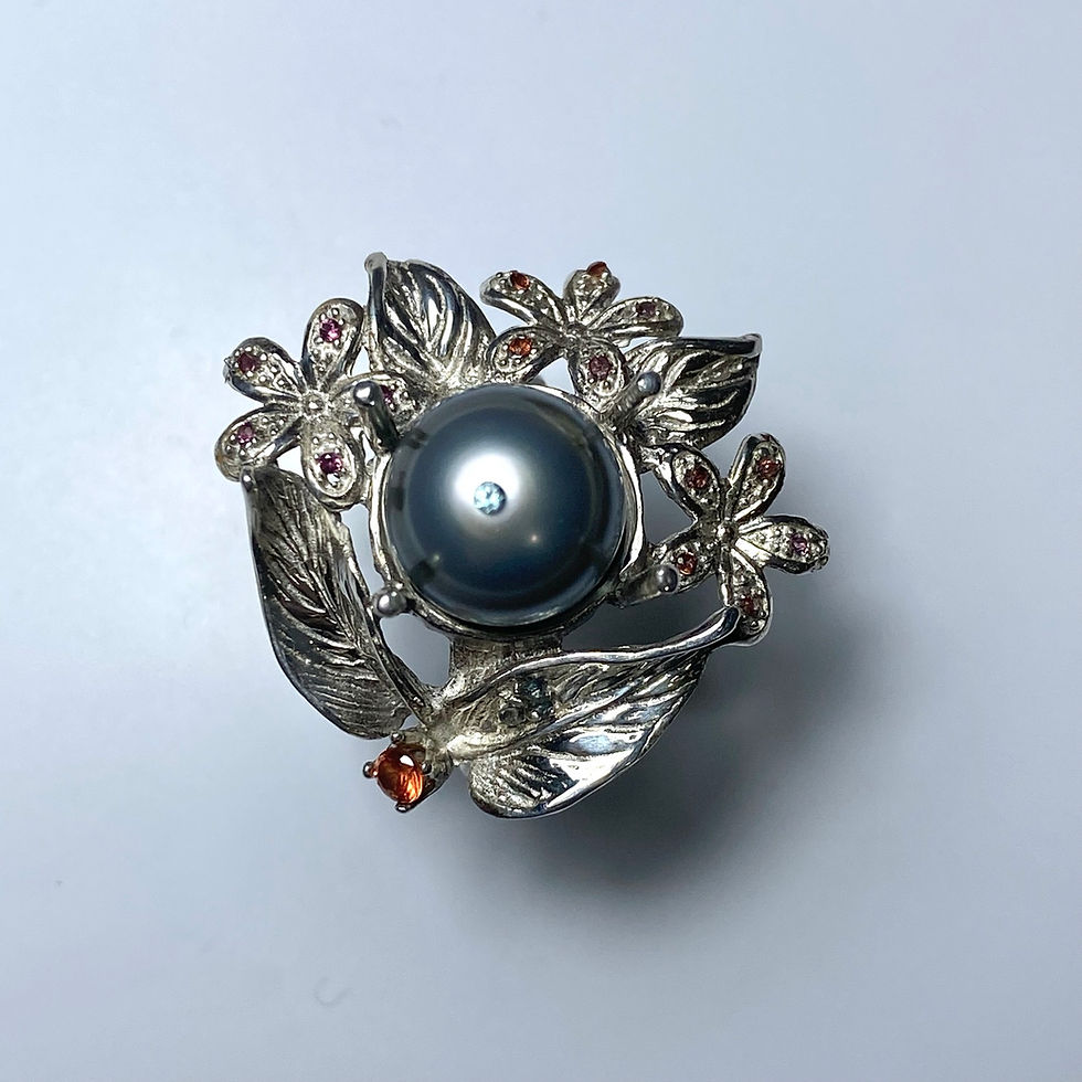 縮圖：Certified Cultured Tahitian Pearl silver grey 925 Silver / Gold ring