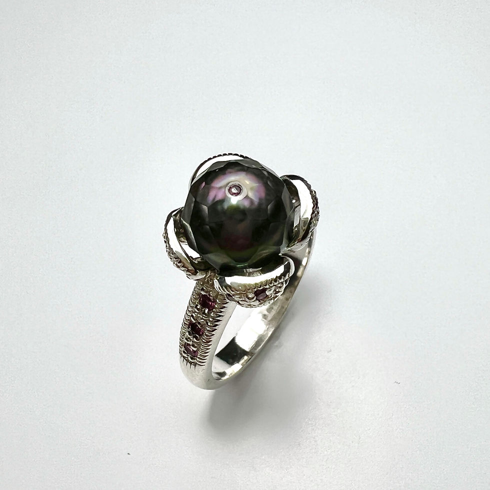 Certified Cultured Tahitian Pearl black 925 Silver / Gold/ ring