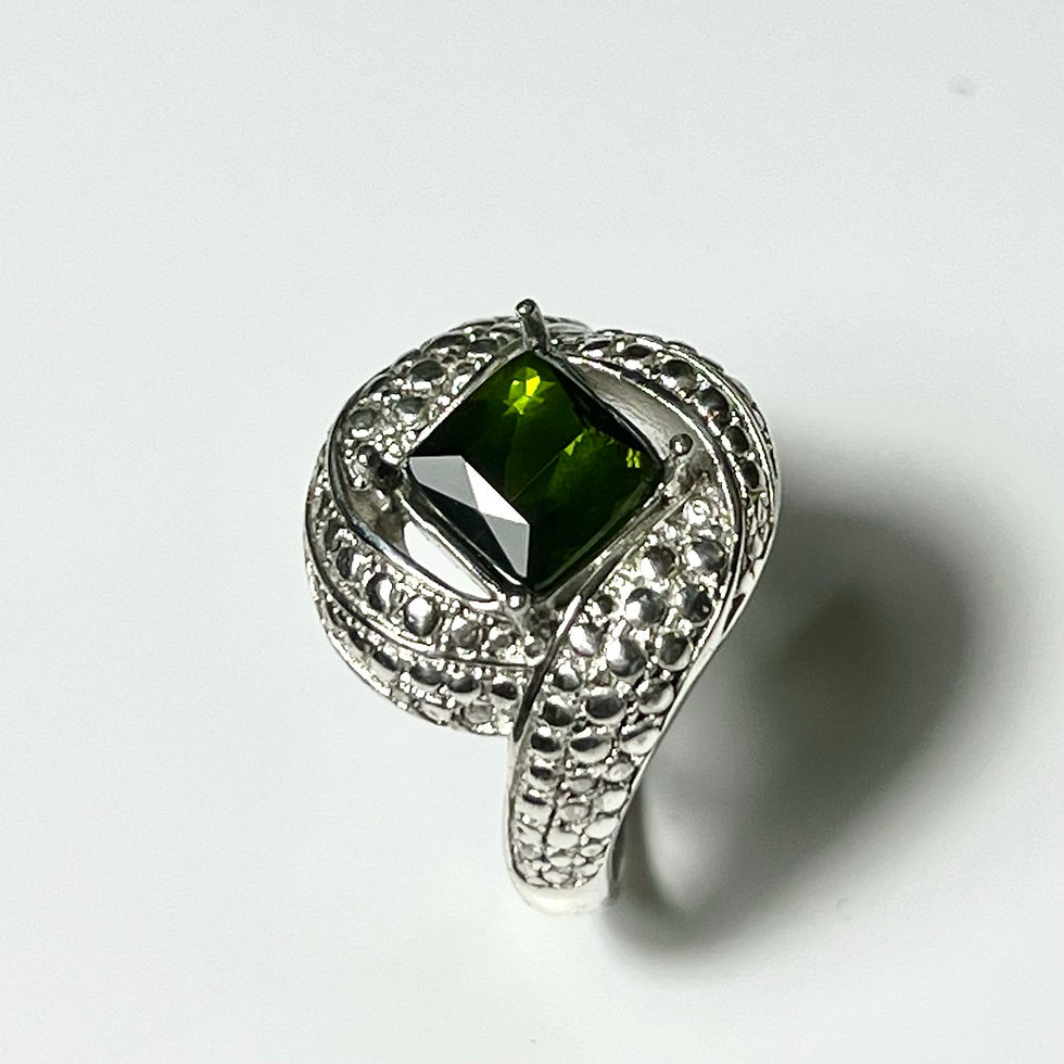 縮圖：1.55ct Natural Green tourmaline 925 Silver / Gold/ solitaire ray pattern ring