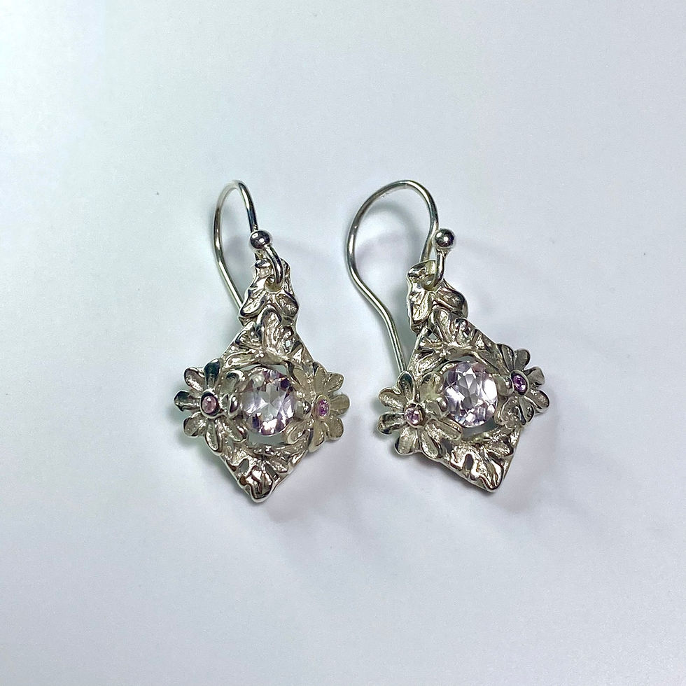 Miniatura: Natural pink Morganite Silver /Gold floral drop earrings