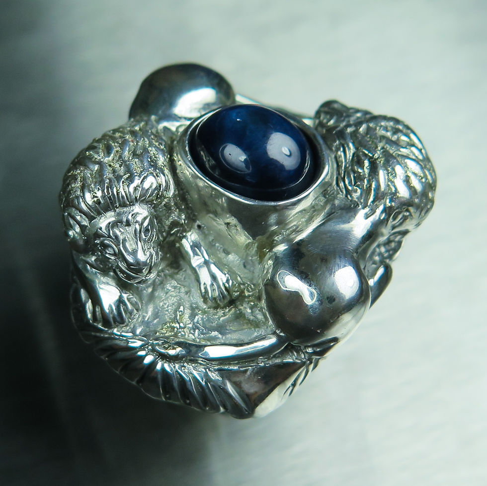 縮圖：Natural royal blue star Sapphire 925 Silver 9ct 14k 18k 375 585 750 Gold 950 Platinum unisex lion male ring