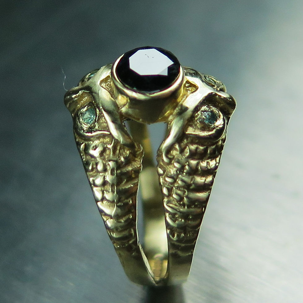 Миниатюра: Natural Black diamond 925 Silver / Gold/ Platinum owls ring