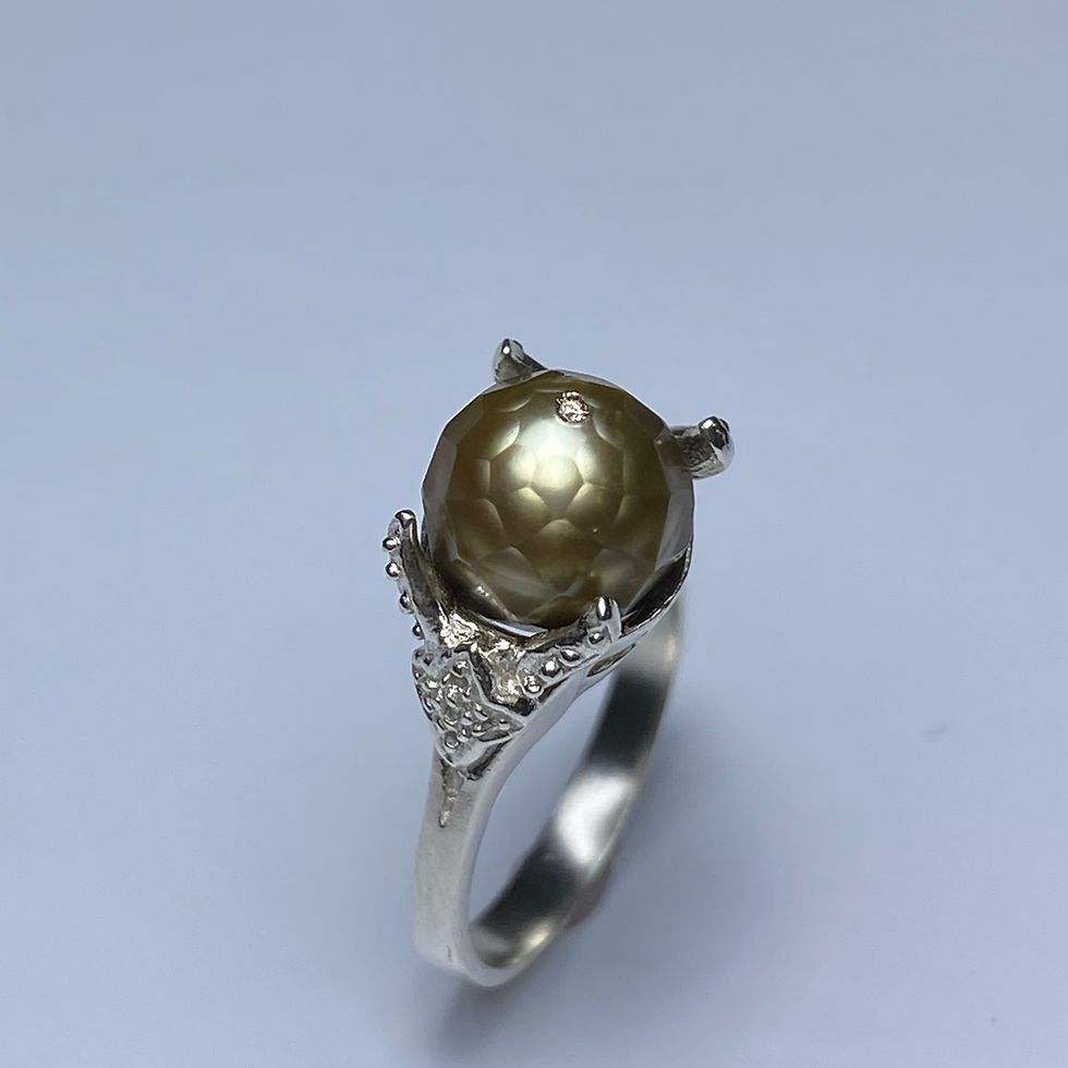 縮圖：Certified Cultured Tahitian Pearl golden yellow 925 Silver / Gold/ Platinum ring