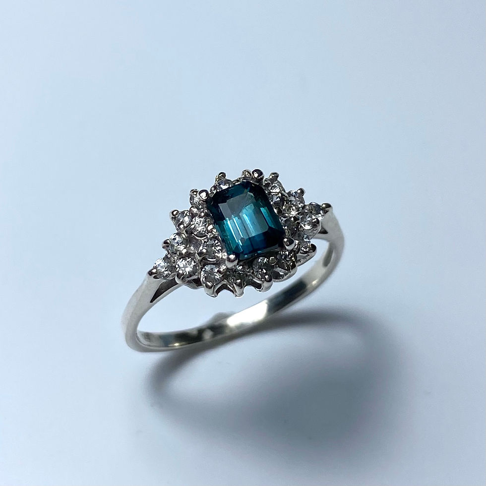 Miniature : Natural Indicolite tourmaline 925 Silver / Gold/ east west ring