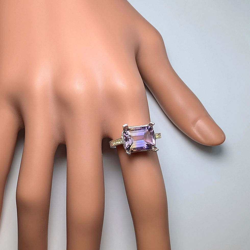 縮圖：3.45cts Natural Bi-colour Ametrine 925 Silver, Gold, Platinum ring