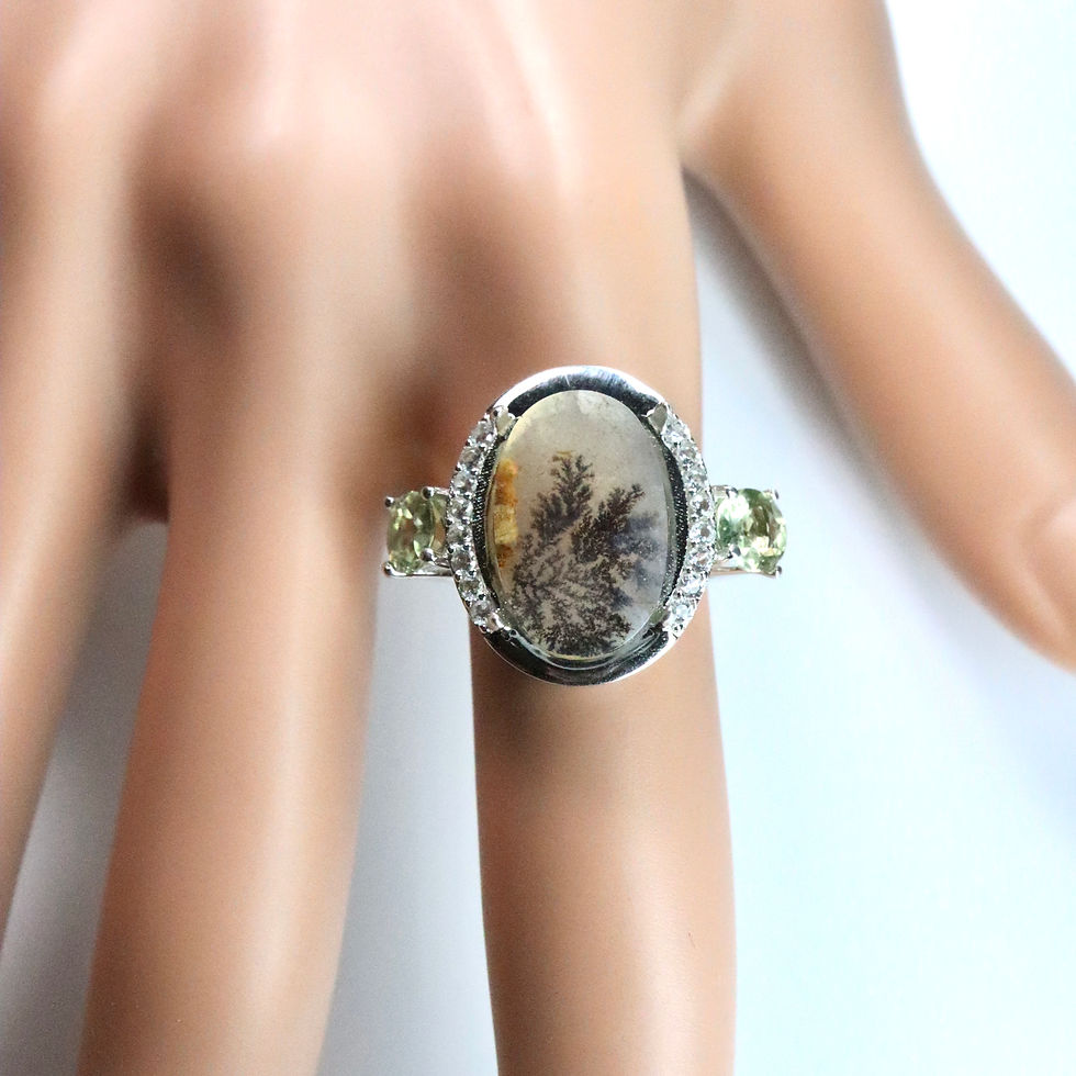 Миниатюра: 3ct Natural Scenic Dendritica agate and colour change diaspore 925 Silver / Gold ring