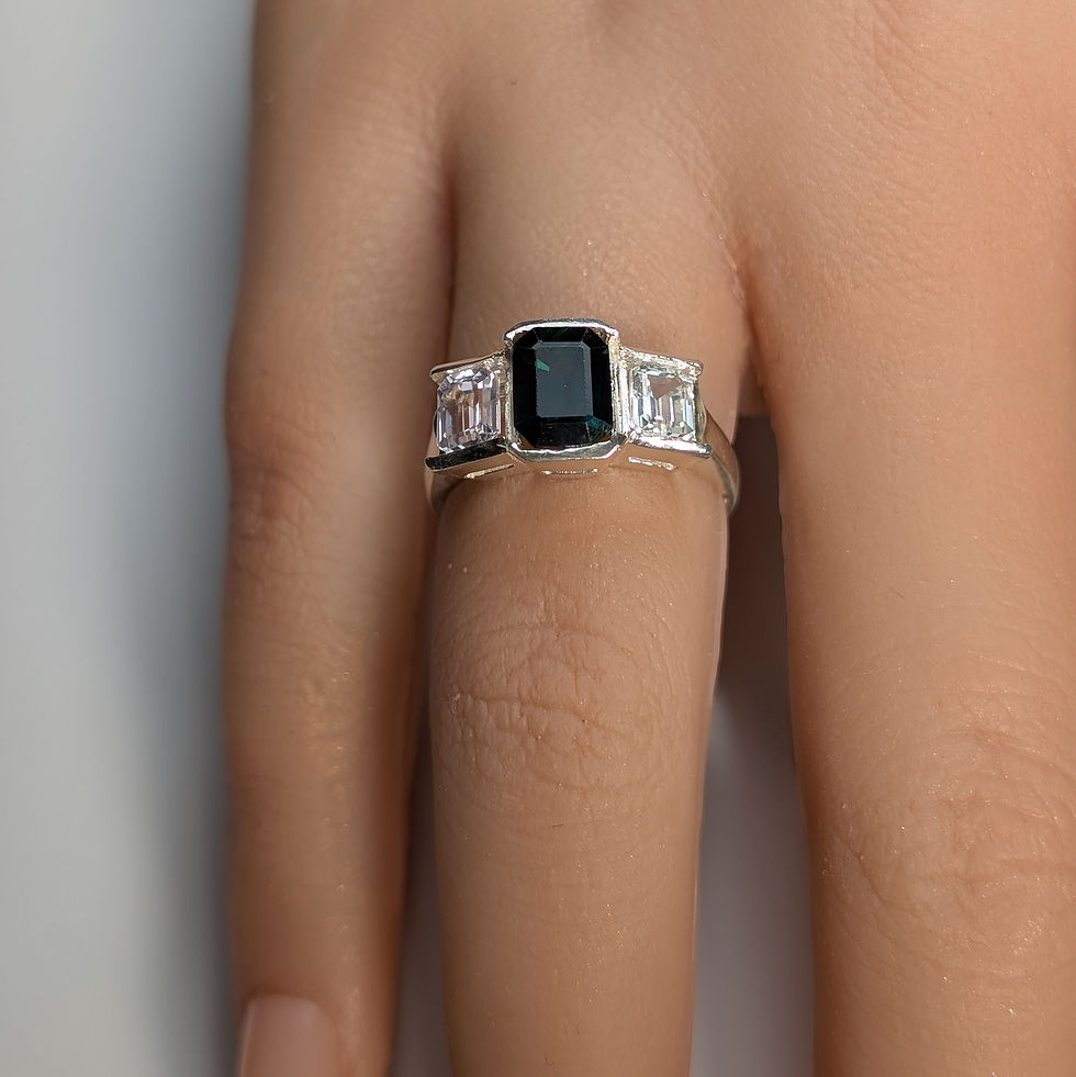 Miniatura: 1.44ct Natural Teal Blue Sapphire 925 Silver/ Gold trilogy ring