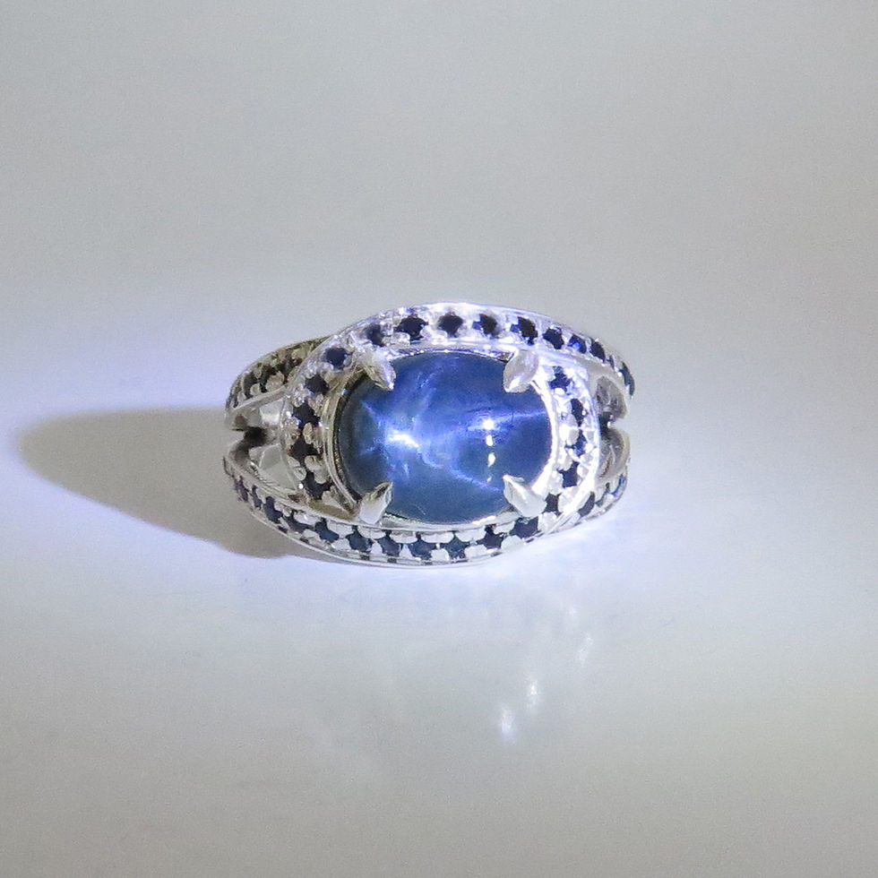 縮圖：Natural royal blue star Sapphire 925 Silver 9ct 14k 18k 375 585 750 Gold 950 Platinum marine knot ring