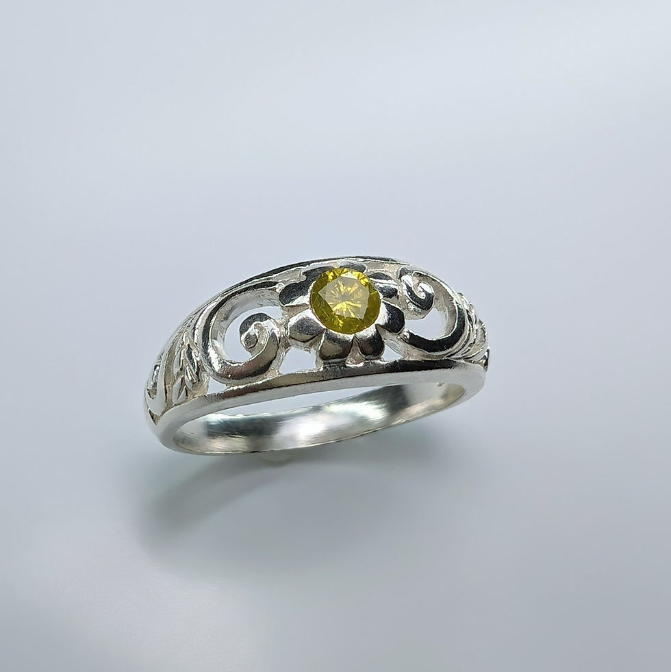 Miniature : Natural Yellow Diamond 925 Silver / Gold scroll unisex baroque ring