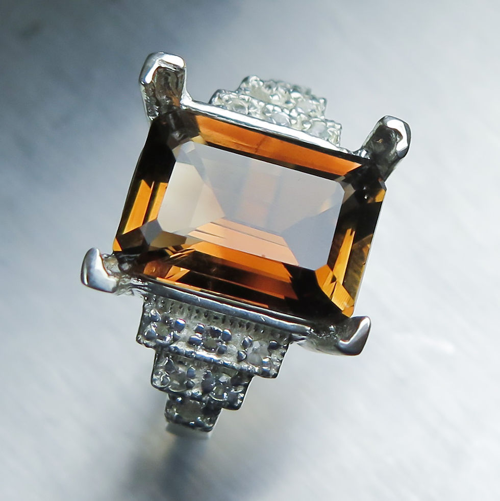 Miniature : Natural emerald cut Imperial topaz brown orange yellow 925 Sterling silver 9ct 14k 18k 375 585 750 Gold Platinum ring