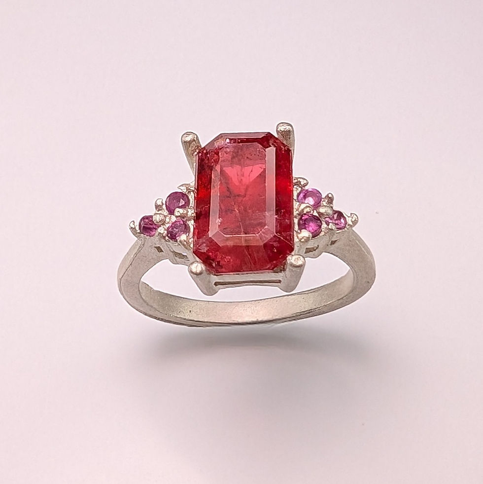 縮圖：Rare 3.68ct Natural Red Rhodonite 925 Silver/ Gold/ ring