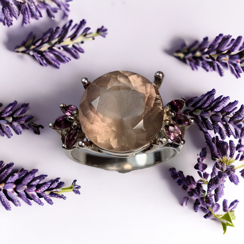 7.3ct Rare Natural Scapolite purple brown Silver / Gold / Platinum ring