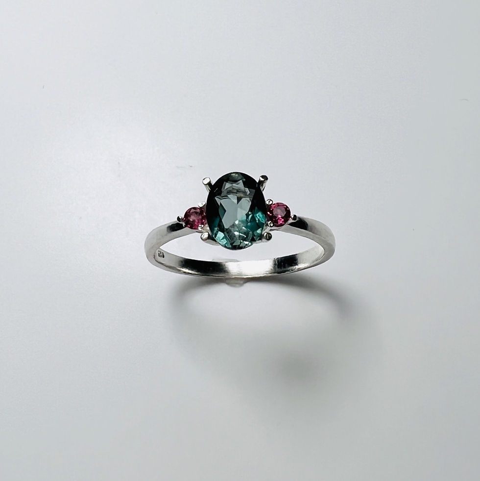 縮圖：Certified 0.9ct Natural Indicolite tourmaline 925 Silver / Gold ring