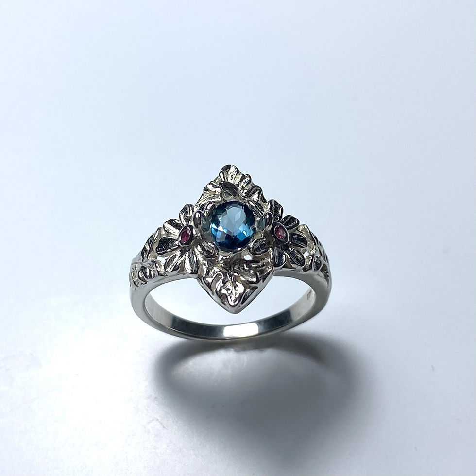縮圖：Natural Indicolite tourmaline 925 Silver / Gold/ east west ring