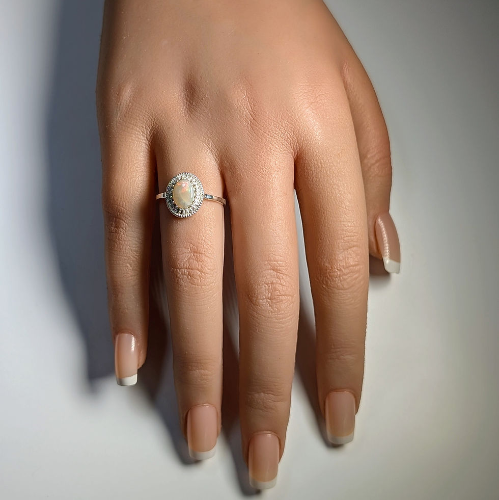 Thumbnail: 0.75ct Natural Australian Lightning ridge white opal 925 Silver / Gold ring