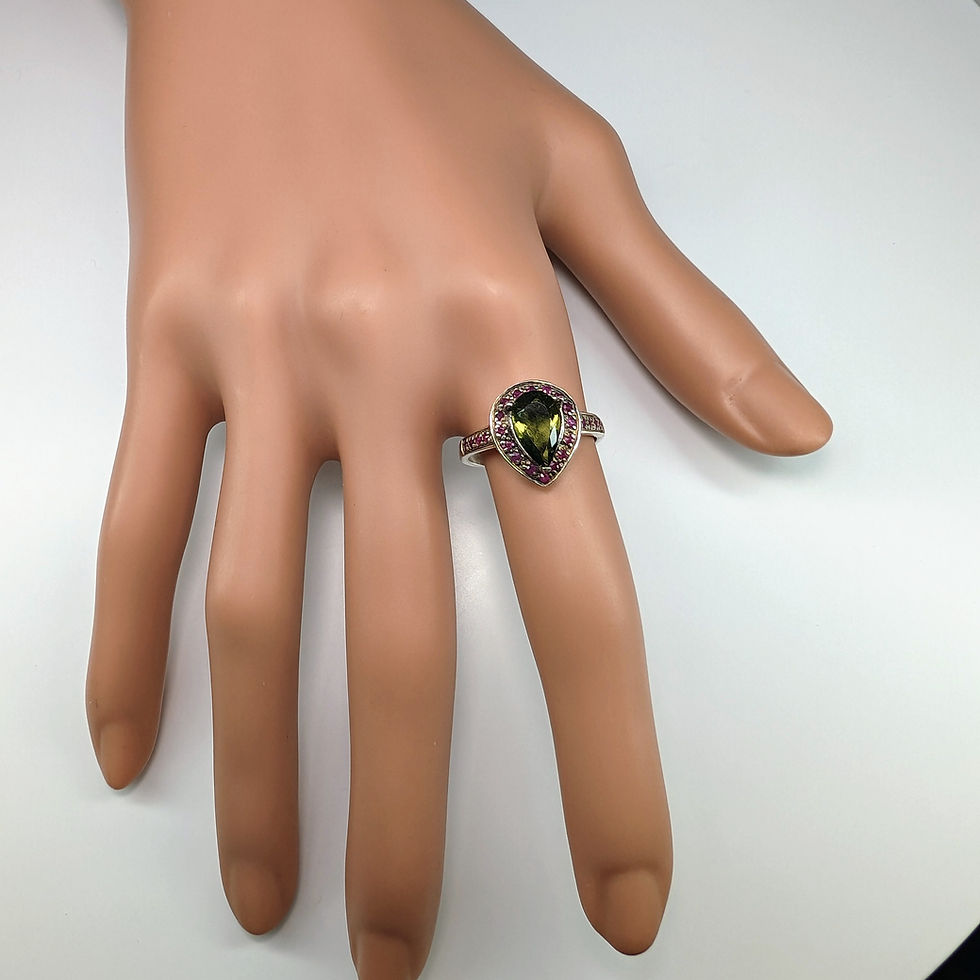 縮圖：1ct Natural Moldavite, forest green 925 Silver / Gold/ Platinum ring
